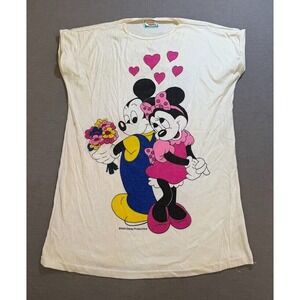 Sunday Comics Mickey Minnie Shirt Womens L White Logo‎ Sleeveless Pullover Tee.